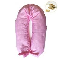 Merrymama - Coussin dallaitement et de grossesse + housse avec lacets - 190 cm (rembourré en épeautre biologique) rose