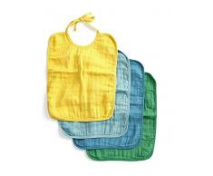 mundo melocoton Set de 4 Bavoirs en Mousseline Jade/Jaune/Aqua/Vert