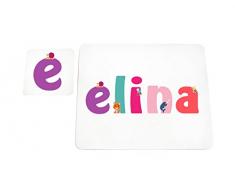 Little Helper Napperon avec Coaster Style Illustratif Coloré avec le Nom de Jeune Fille Elina