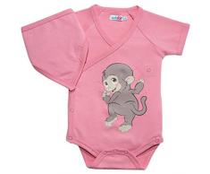 Cudaboo Babies Combinaison à manches longues avec bavoir bandana Motif singe (6 à 12 mois, Rose)