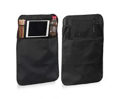 Relaxdays Set de 2 organiseur pour siège arrière, Rangement de voiture pour enfants, 4 compartiments, tablette, noir