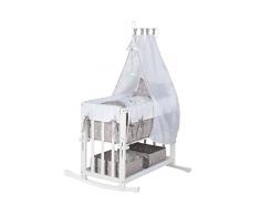 lit roba 4 en 1, lit supplémentaireIndibär, lit bébé, berceau et banc pour enfants, en bois blanc avec équipement complet et literie pour bébé (80x80cm)