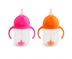 Munchkin Tasse dApprentissage à Paille Fléxible Tip/Sip - Orange/Rose - 2 pcs. (207 ml)
