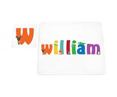 Little Helper Napperon avec Coaster Style Illustratif Coloré avec le Nom de Jeune Garçon William
