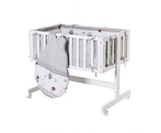 roba Berceau cododo Room & Cradle‘, bois laqué en blanc, utilisable comme cododo et comme berceau avec roulettes, matelas inclus, avec tour de lit et gigoteuse 70cm de la collection ‘Adam&Owl’.