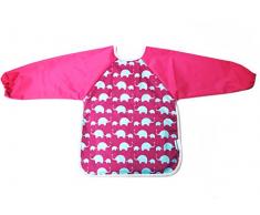 AnaBaby - Bavoir doux à manches longues de qualité supérieure pour bébé avec poche réversible, lavable et résistant à leau, parfait pour les repas et les activités salissantes (rose avec éléphants)