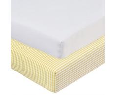 JoJo Maman Bébé - Lot de 2 Draps Housses pour Lit Bébé Gingham Jaune