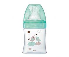 dodie Initiation+ Biberon Anti-Colique Verre Tétine Ronde 3 Vitesses Débit 1 Vert Oiseaux 0-6 Mois 150 ml