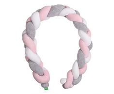 LULANDO Tour de Lit Tresse, Bébé Sécurité, velours doux de très bonne qualité, Existe en deux tailles : 200 cm et 300 cm, fabriqué dans lUnion européenne (200 cm, White / Grey / Pink)