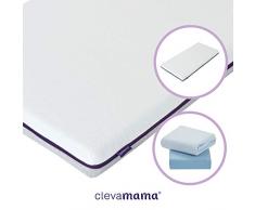 ClevaMama Matelas Cool Gel Lit Bébé avec 2 Draps Housse Bleu en Coton avec de l Élastique, 70 x 140 cm (bundle)