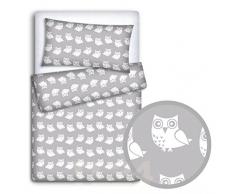 Parure de lit pour bébé 2 pièces avec taie doreiller et housse de couette pour berceau 80 x 70 cm Motif chouettes Gris