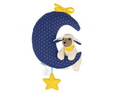 Sterntaler Peluche Musicale, Mouton Stanley en Peluche avec Lune, Boîte à Musique Remplaçable, Taille: L, Bleu/Blanc/Jaune