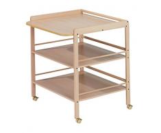 Geuther Table à langer Clara,Naturelle, Plan à langer + 2 étagères, roulettes