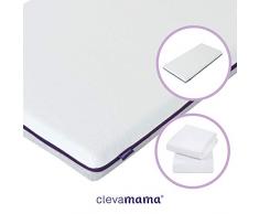 ClevaMama Matelas Cool Gel Lit Bébé avec 2 Draps Housse Blanc en Coton avec de l Élastique, 60 x 120 cm (bundle)