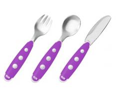 NUK Easy Learning Ménagère maxi 3 pièces en acier inoxydable pour enfants Angles et pointes arrondis Violet