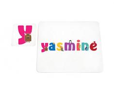 Little Helper Napperon avec Coaster Style Illustratif Coloré avec le Nom de Jeune Fille Yasmine