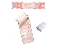 DOMIVA Set de Tour Lit + Parure Couette + Drap Housse Lapinou 60 x 120 cm