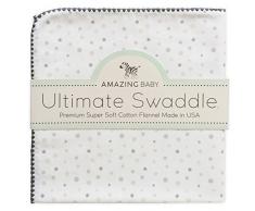 Amazing Baby by SwaddleDesigns, Ultimate Swaddle, Couverture dEmmaillotage pour Bébé en Flanelle de Coton Fabriquée aux USA, Pois Joueurs, Gris Argent, 106 x 106cm