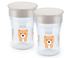 NUK Magic Cup set de tasse antifuite, rebord antifuite 360°, à partir de 8 mois, 230 ml, sans BPA, ours, 2 unités