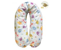 Merrymama - Coussin dallaitement et de grossesse + housse avec lacets - 190 cm (rembourré en épeautre biologique) Zoo Sfondo Azzurro