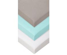 Lot de 3 draps housse Coton - 60x120 - gris blanc turquoise