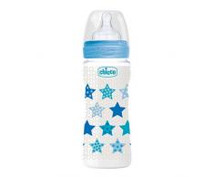 Chicco Biberon en Polypropylène avec Tétine Flux Rapide Décor Bleu 4 Mois+ 330 ml