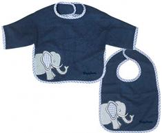 Playshoes 507421 Ensemble de bavoirs avec manches et attache Velcro Motif éléphant Bleu