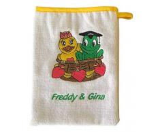 Freds Swim Academy 20111 Gant de toilette en velours doux avec motif Fred & Gina Env. 16 x 20 cm, blanc.