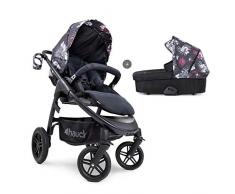 Hauck Saturn R Duoset Poussette jusquà 25 kg + Couvre Jambes + Nacelle Bébé, Siège Reversible, Porte Gobelet, Réglable en Hauteur, Pliable Compacte, Compatible avec Siège Auto Cosi – Noir Wild Blooms