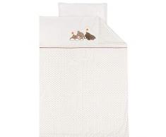 Nattou Parure de Lit avec Motifs Réversibles Ours Basile, Housse de Couette 100 x 140 cm et Taie dOreiller 40 x 60 cm, Mia et Basile, Blanc à Pois