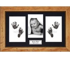 Anika-Baby BabyRice Kit empreintes de pieds et mains de bébé avec impression noire sans encre/cadre noir avec support noir