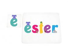 Little Helper LHV-ESTER-COASTERANDPLACEMAT-15IT Dessous-de-verre et sets de table avec finition brillante, personnalisés pour filles Nom de lEst, multicolore, 21 x 30 x 2 cm