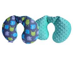 Medi Partners Coussin de nuque pour enfant 100% coton/Minky Baby pour voiture, voiture, voyage, dormir, cou, coussin (créatures avec minze)