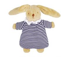 TROUSSELIER - Doudou avec Hochet - Lapin Nid dAnge - 20 cm de haut - Coton imprimé Marinière - Classique Chic - Idéal Cadeau de Naissance - Lavable en Machine - Colori Bleu
