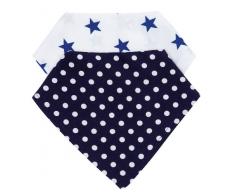 Baroo Lot de 2 bavoirs tendance Motifs étoiles et pois (Bleu foncé)