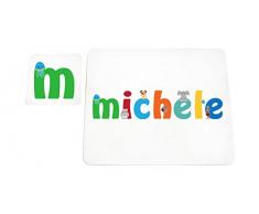 Little Helper LHV-MICHELE-COASTERANDPLACEMAT-15IT Dessous de verre et sets de table avec finition brillante, personnalisés pour garçons, nom Michele, multicolore, 21 x 30 x 2 cm