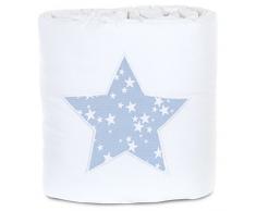 Babybay 160835 Tour de lit en piqué Convient pour Le modèle Maxi, Boxspring, Comfort Plus, Blanc avec Application Bleu Ciel et détoiles, Multi Color, Taille Unique