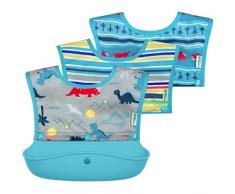 Green Sprouts Silicone Food-catcher Bavoir (3 en 1 Lot) Dinosaures, 6–18 mois