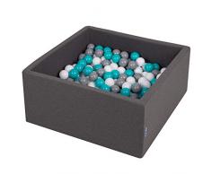 KiddyMoon 90X40cm/200 Balles ∅ 7Cm Carré Piscine À Balles pour Bébé Fabriqué en UE, Gris Foncé:Gris/Blanc/Turquoise