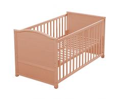 roba Lit bébé combiné 70x140cm, lit bébé en bois naturel, réglable sur 3 hauteurs, lit de bébé ou bien lit d’enfant avec barres planes, avec 3 barres amovibles, transformable en lit junior.