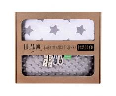LULANDO Couverture MINKY 80x100 cm, couette, couverture pour poussette, réversible, pour journées fraîches, 100 % coton, anti-allergique, certificat Oeko-Tex, Couleur: Gris - Étoiles grises / Blanc
