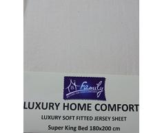 Famille Parure de lit en coton jersey Drap-housse pour lit Super King size, 180 cm x 200 cm, crème