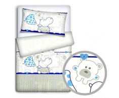Babymam Parure de lit bébé Taie doreiller/Housse de couette pour lit bébé, Zoo Bleu, 2 pièces