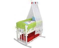 roba Berceau cododo ‘Babysitter 4 en 1’, bois laqué en blanc, collection ‘Woodland Marriage’, utilisable comme cododo,berceau (avec pieds balancelle), petit lit (avec roulettes) et banc, avec matelas, linge du lit (80x80cm),