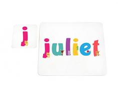 Little Helper Napperon avec Coaster Style Illustratif Coloré avec le Nom de Jeune Fille Juliet
