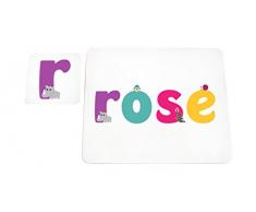 Little Helper Napperon avec Coaster Style Illustratif Coloré avec le Nom de Jeune Fille Rose