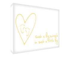 Feel Good Art Toile 61 x 81 Boîte avec panneau avant pour la chambre de bébé en massif design mignon (30 x 20 x 4 cm, petit, doux, jaune, un grand miracle dans, un petit garçon)