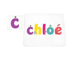 Little Helper Napperon avec Coaster Style Illustratif Coloré avec le Nom de Jeune Fille Chloé