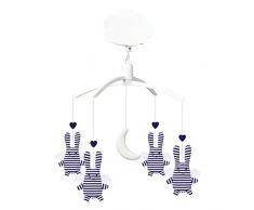 TROUSSELIER - Mobile Musical - Ange Lapin - Coton imprimé Marinière - Musique Roméo & Juliette - Moderne Chic - Idéal Cadeau de Naissance - Facile à Installer - Colori Bleu