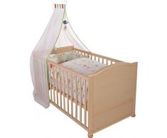 roba Lit bébé avec textiles Woodland Marriage, lit bébé en bois naturel, avec linge de lit, ciel du lit, tour de lit et matelas, lit bébé combiné 70x140cm, transformable en lit junior.